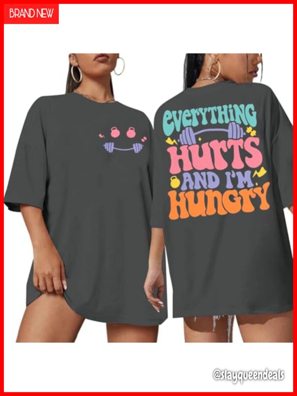 Womens Funny Gym Workout Tshirt Be Happy Lift Heavy Graphic Tee Oversized